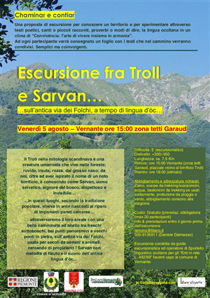 Chaminar e contiar: 
Escursione fra Troll e Sarvan... sull’antica via dei Folchi, a tempo di lingua d’òc...
